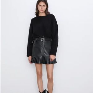 Zara - Pleated Faux Leather Mini Skirt